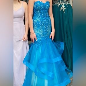 Blue mermaid style prom dress